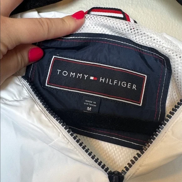 Tommy Hilfiger White, Navy & Red Colorblock Hooded Windbreaker - Picture 6 of 7